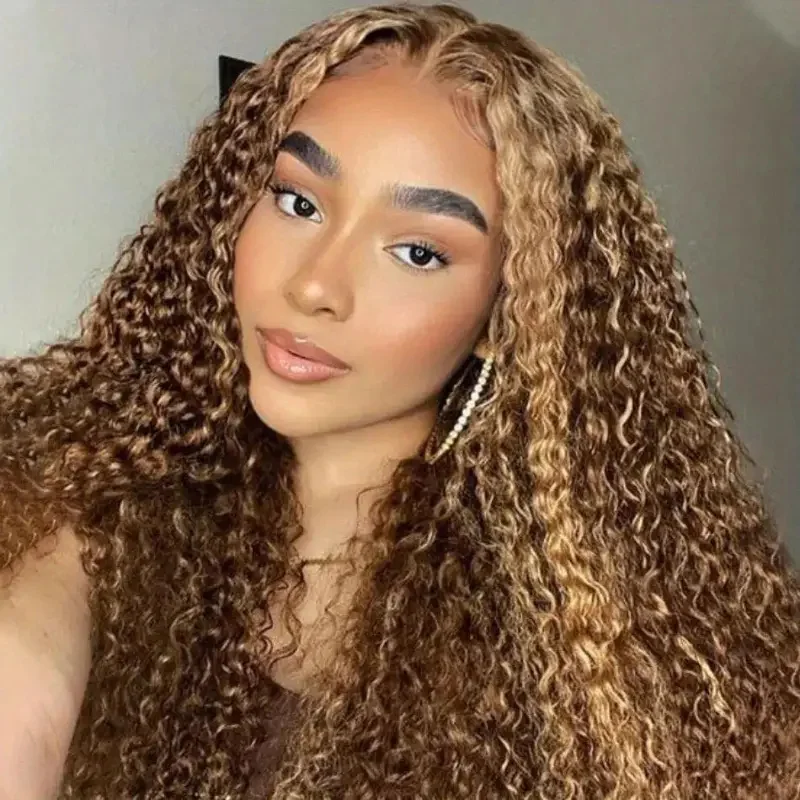 

30 Inch 4/27 Highlight Ombre Curly 200 Density 13x6 Human Hair Lace Frontal Wigs Remy Deep Wave Lace Front Wig For Women