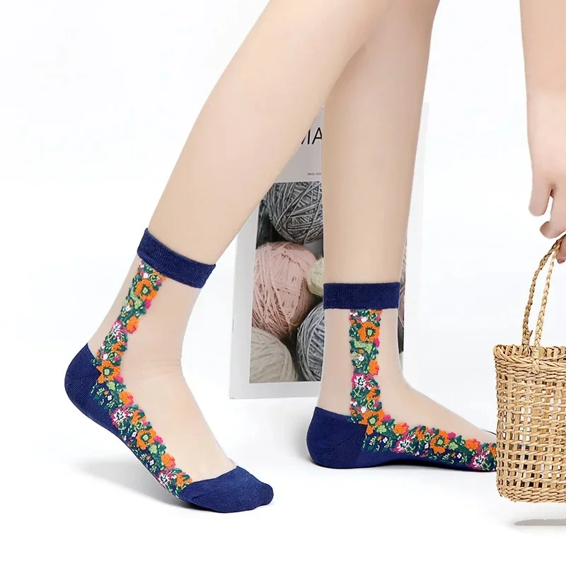 Chaussettes sexy en résille pour femmes, dentelle, à volants, doux, confortables, en maille élastique, garniture à volants, transparentes, amusantes, 1 paire = 2 pièces