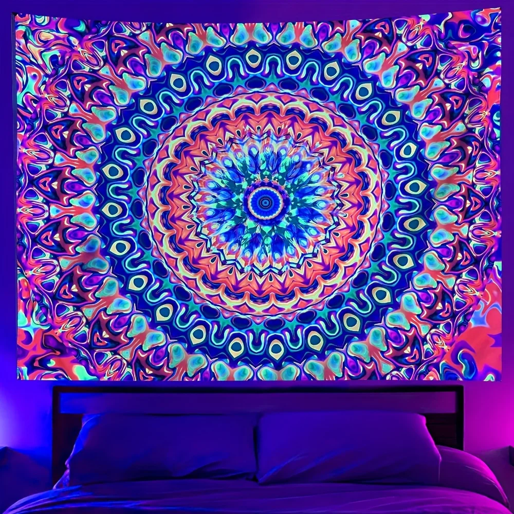 Blacklight Galaxy Moon ,Cat ,Butterfly ,Mushrooms ,Dinosaur Tapestry  Trippy Plant Floral UV Reactive Neon Mountain Forest Wall