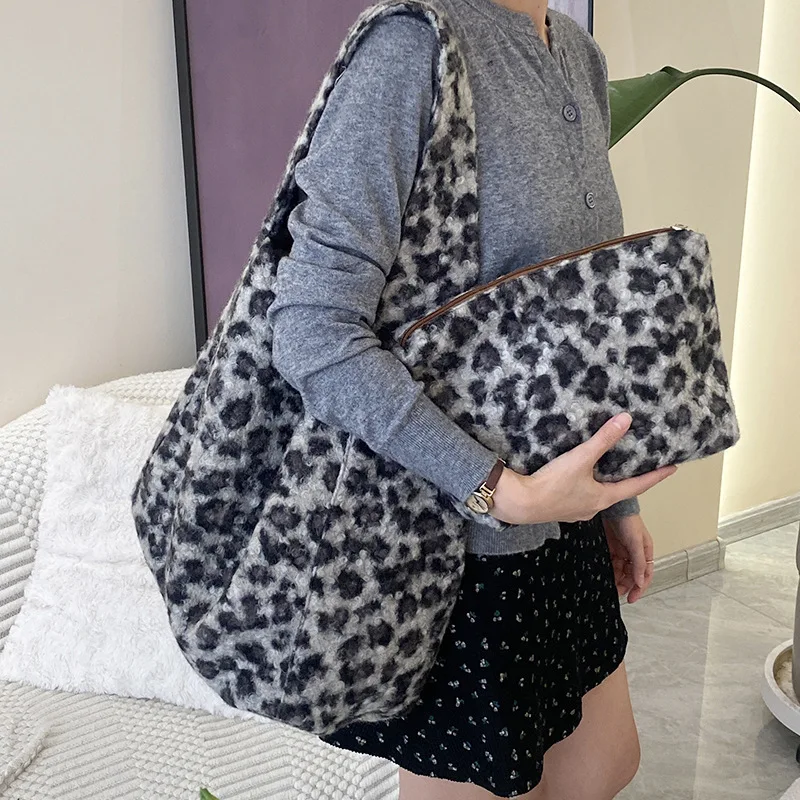 Women'S Leopard Shoulder Bag New Design Tweed Large Capacity Underarm Crossbody Bags Ladies Bag Shipping Free