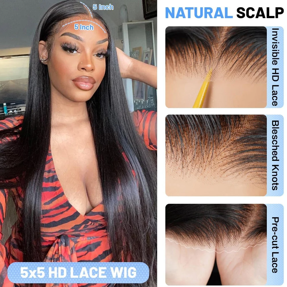 40 42 Inch Bone Straight Human Hair Wigs 13x4 13x6 HD Lace Frontal Wigs