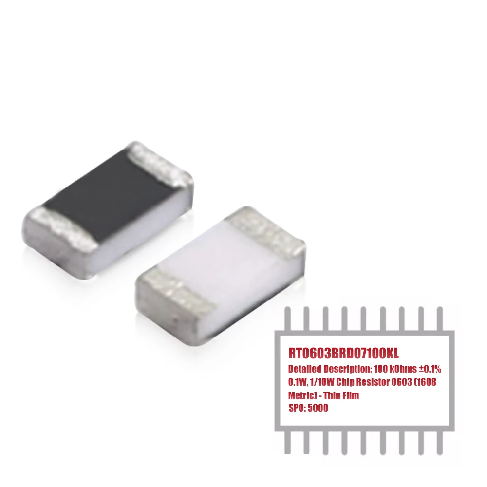 MY GROUP 5000PCSR RT0603BRD07100KL 100 kOhms ±0.1% 0.1W, 1/10W Chip Resistor 0603 (1608 Metric) Thin Film in Stock