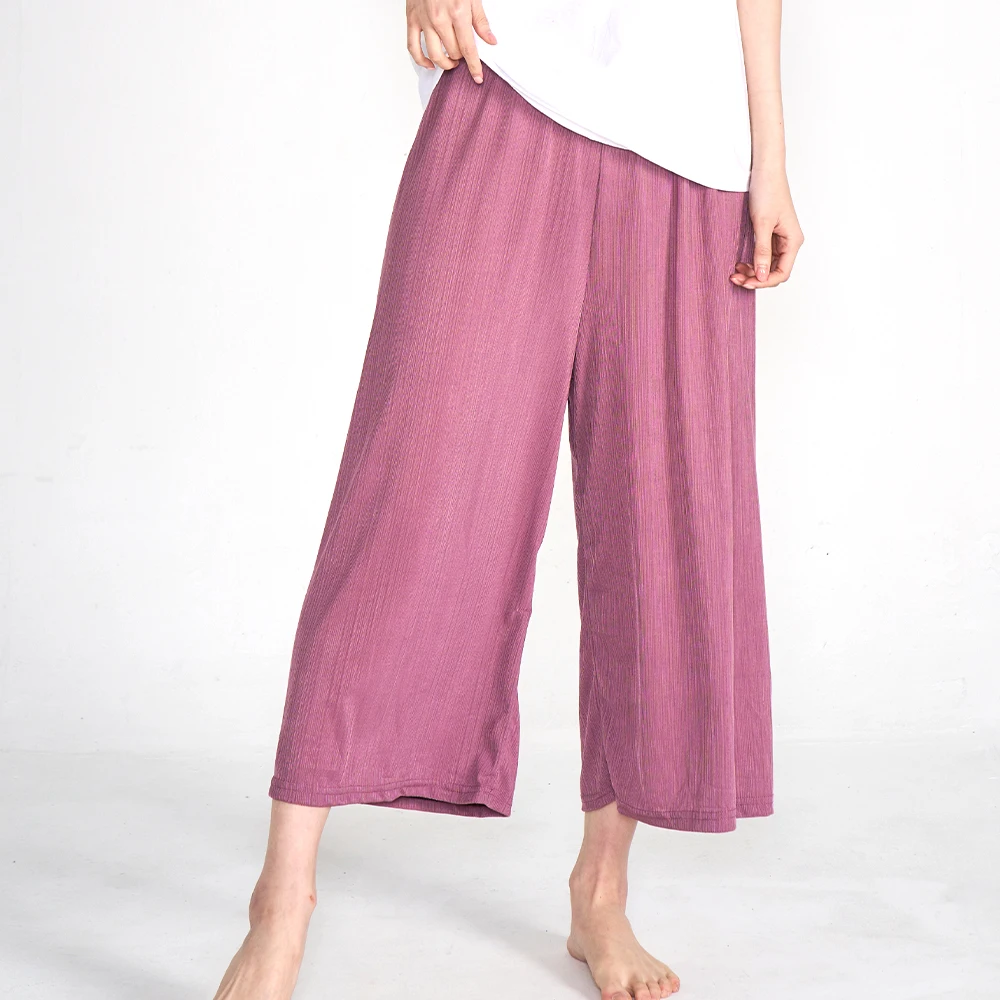 AONE Women's Cool Solid Color 8-Part Wide Pants / Wide Leg Pants / Pajama Pants / Sleepwear / Loungewear