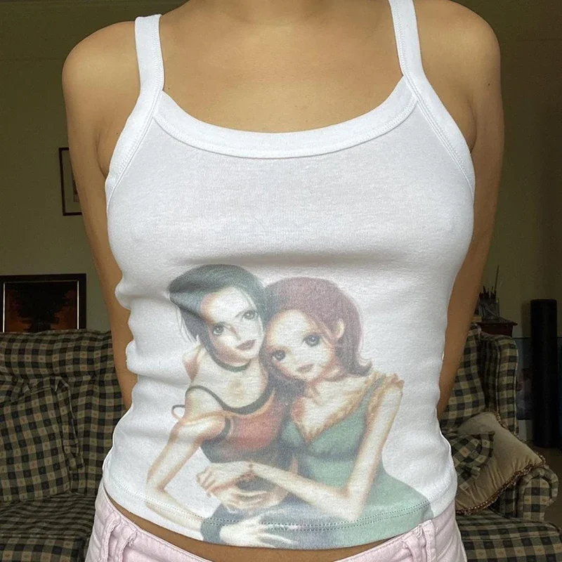 2000s Y2k style Printing Women Trash Casual Vest Tops women Short Crop Tops Aesthetic punk Streetwear Female Tops Gothic vest — zdjęcie 2