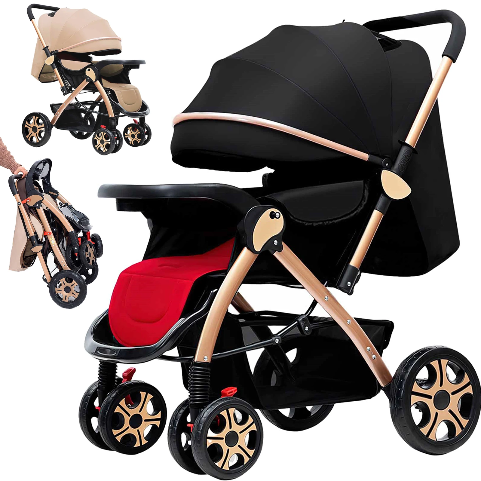 Baby Stroller Lightweight Can Sit Lie Down Multifunctional Two-way Comfort Baby Stroller One Click Folding and Strolling Tool