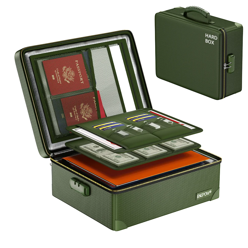グリーン耐火ファイル収納ボックス—A4書類、ノートパソコン、 - Box Bag Rigid のレビューと価格