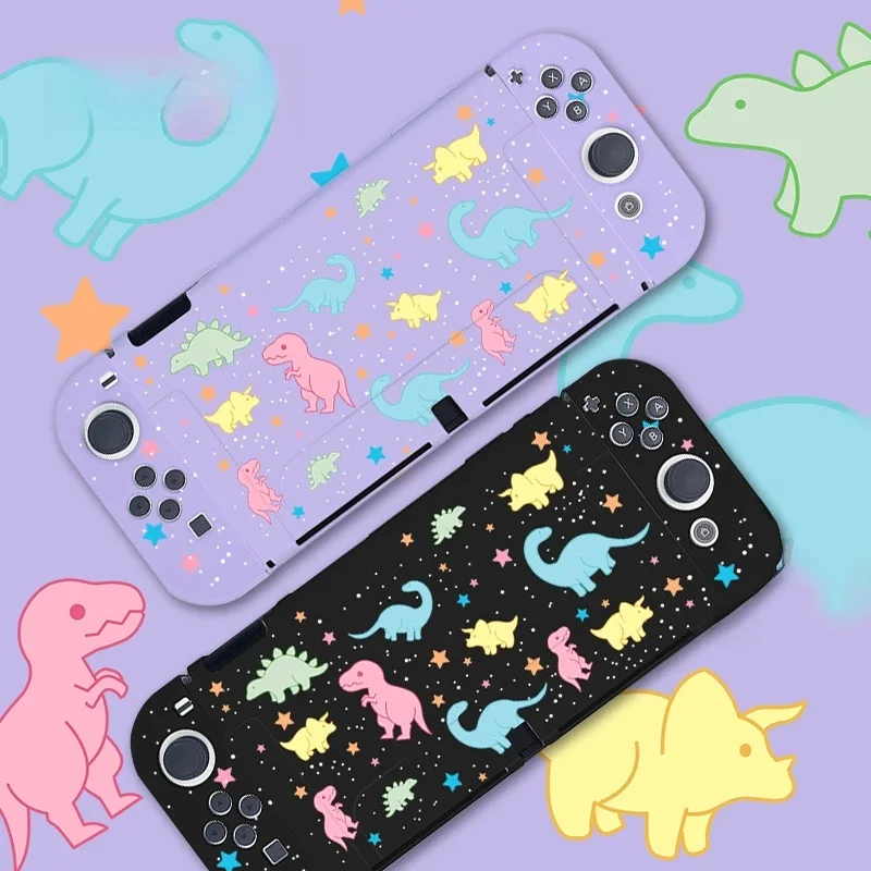 Kawaii mignon Pastel violet dinosaure Funda Nintendo Switch OLED étui Dockable coque de protection en TPU pour contrôleur de commutateur Joy-Con