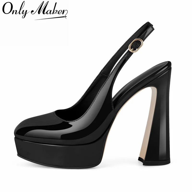 

Onlymaker/женские туфли-лодочки из лакированной кожи с круглым носком на платформе, офисное платье на высоком каблуке с открытой пяткой, классические туфли-лодочки на массивном каблуке