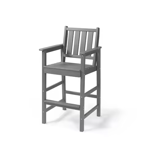 SeeHill Smoke Gray Tall Adirondack Chair, HDPE Bar Height Stool w/Footrest, Patio Bar Chair for Bistro, Pool, Deck