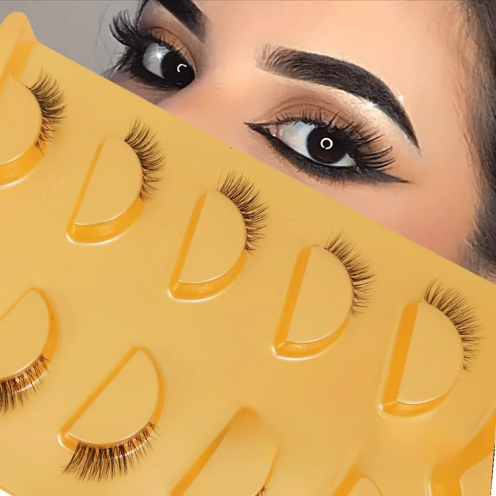 5 paires court naturel Coner Lash charmant Hademade transparent clair bande demi-cils