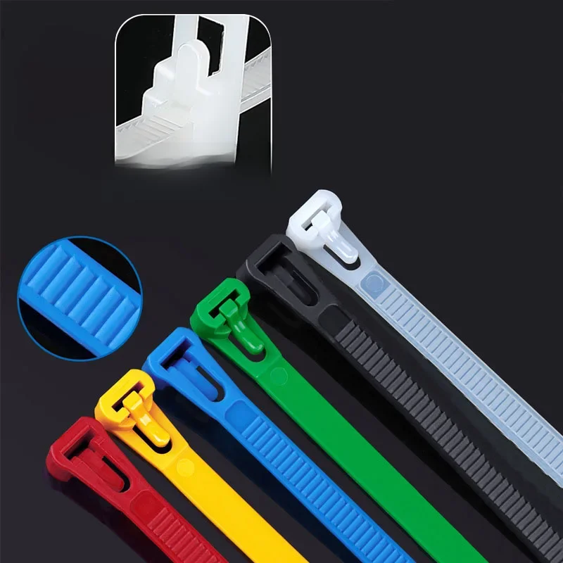 Attaches en nylon réutilisables détachables, boucle réglable et ample, attaches de câble en plastique colorées