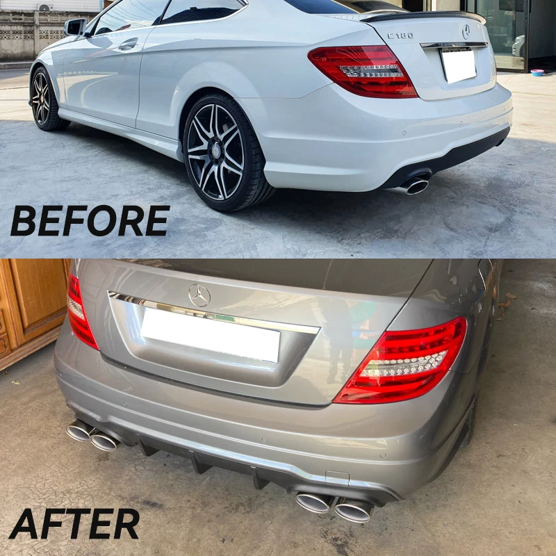 C63 Style Quad Exhaust Tips for Mercedes W204 C180 C200 C250 (2008-2014)  Stainless Steel Tailpipe Upgrade For AMG Sport Bumper view 6