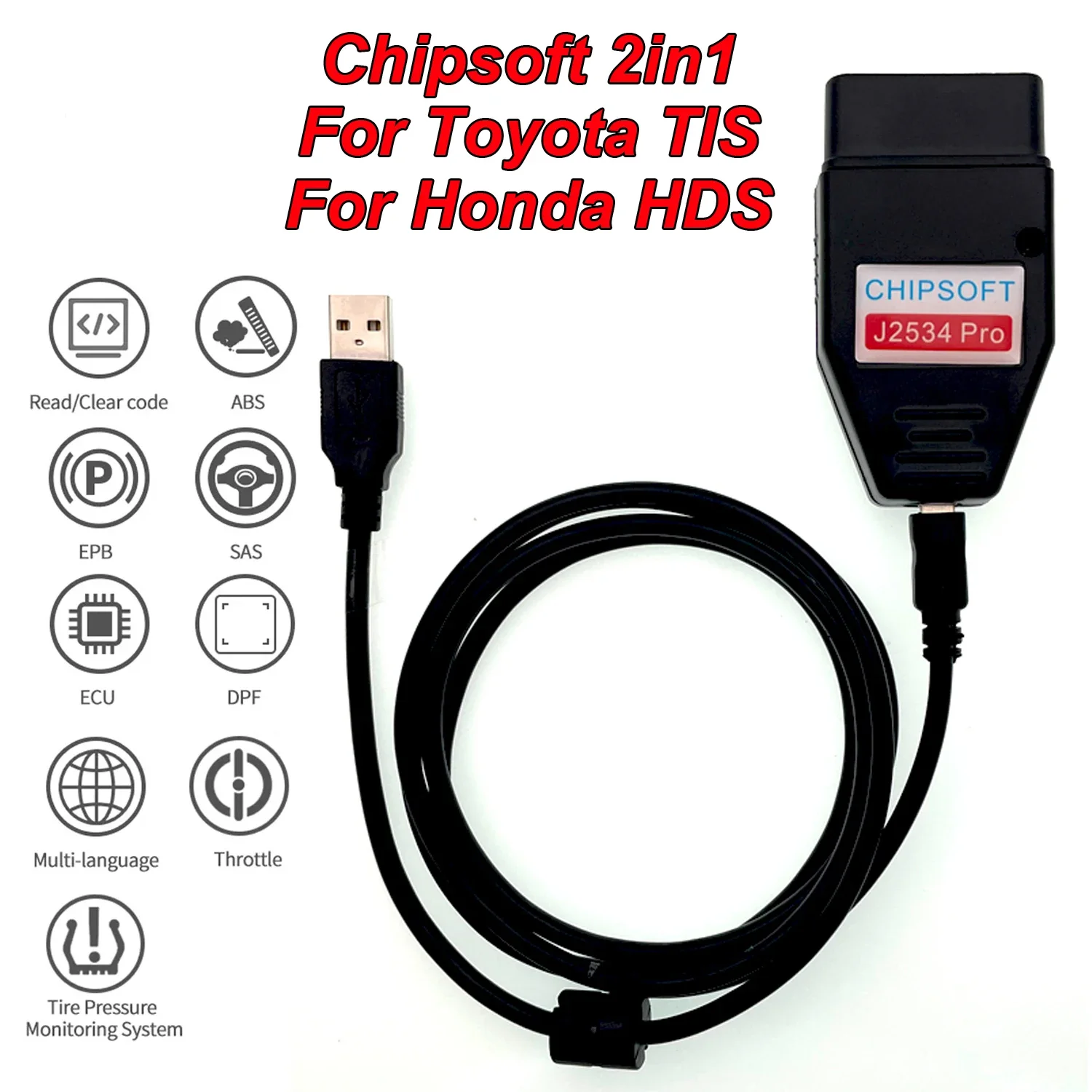 Chipsoft J2534 Pro VCI Chipsoftpro OBD Diagnostic Tool 2in1 Scanner For Toyota TIS Techstream 18.00.008 For Honda HDS V3.104.024
