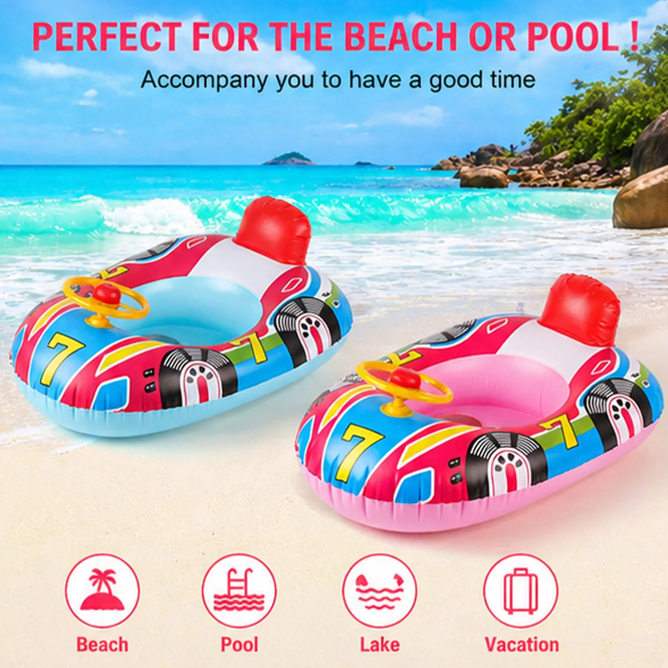 1PC Inflatable Car Pool Float with Steering Wheel, PVC Water Seat Boat for Beach Pool Lake Summer Water Fun view 2