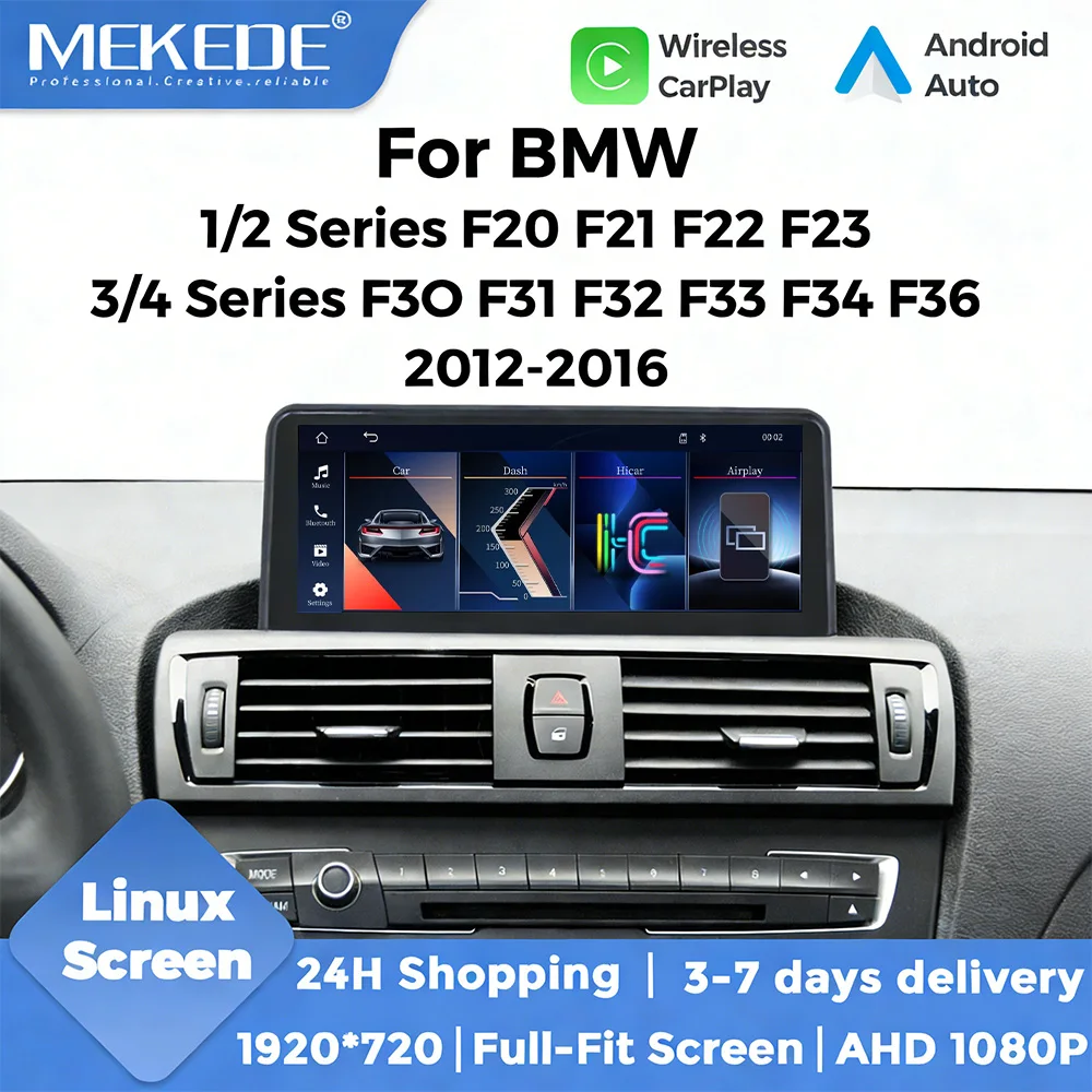 MEKEDE 10,25 Zoll 1920*720 Touchscreen Wireless CarPlay Android Auto Linux System Autoradio für BMW F20 F30 F21 F22 F31 F32 F33 F34 F36 NBT BT WiFi GPS Navigation Auto-Multimedia-Videoplayer