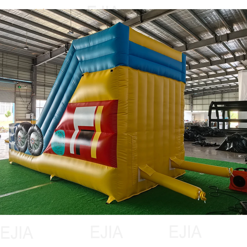Double-Lane Car Theme PVC Grade Inflatable Bouncer Water Slide With Blower Jummping Bounce Slide For Outdoor Kids Entertainment