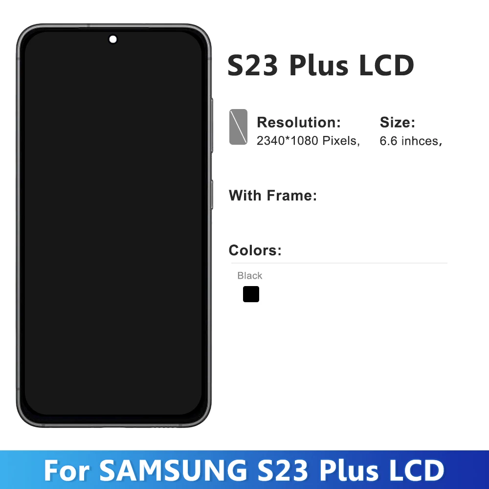 6.6\'\' AMOLED For Samsung S23 Plus LCD SM-G916, SM-G916B Display touch screen Digitizer Assembly S23+ Display With Frame