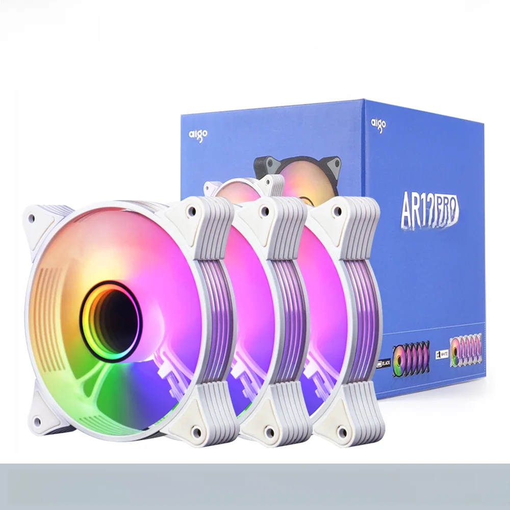 Aigo AR12PRO blanc 120mm rgb ventilateur 4pin PWM ventilateur de refroidissement 3pin5v espace illimité argb 12cm ventilador PC gamer coque d'ordinateur ventilateur