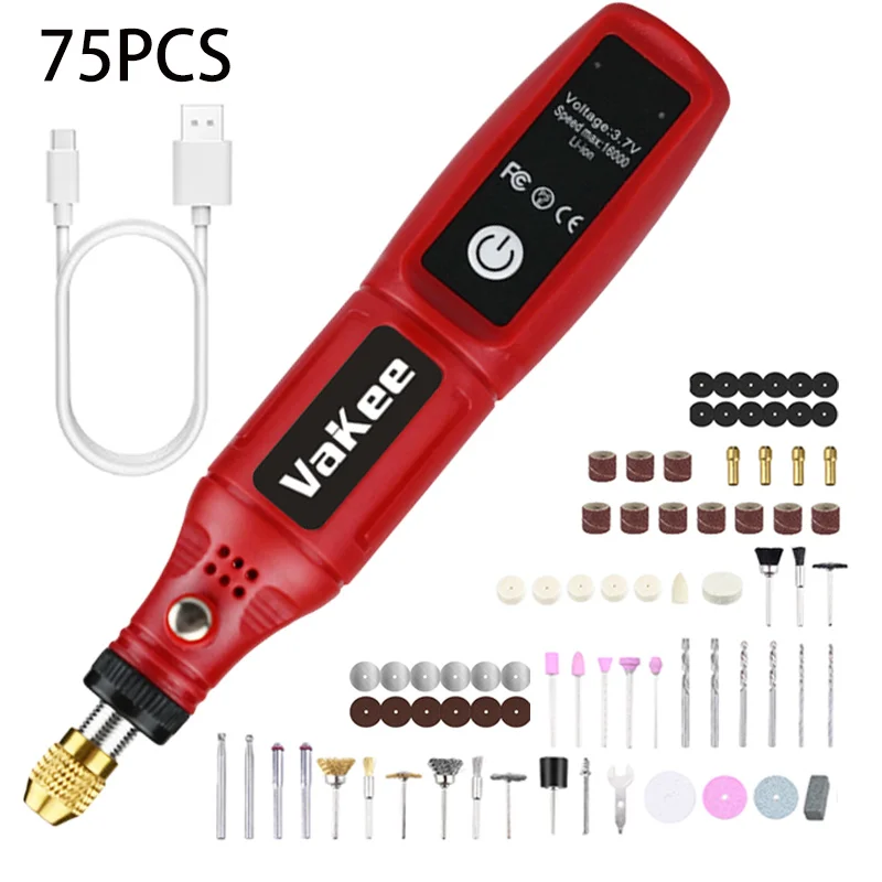 Vakee Kabelloses Rotationswerkzeug 15CM Mini Elektrischer Schleifstift 16000 U/min Wiederaufladbarer Lithium-Akku USB-C Gravur- und Polierbohrer – Detail 5