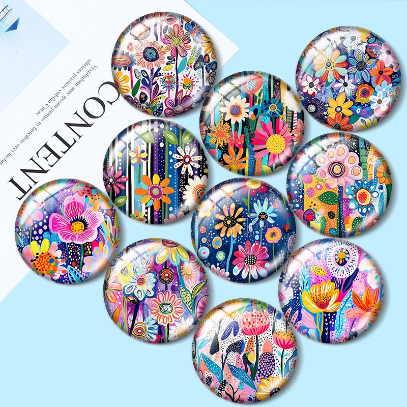 Whimsical Floral 12/18/20/25mm glass cabochon  bracelet pendant rings for jewelry demo earrings back Making findings view 5