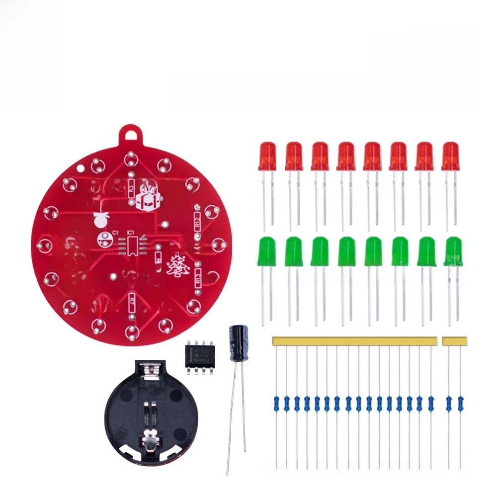 NE555 LED dekoracja na choinkę czerwona i zielona dioda LED migająca PCB zestaw do samodzielnego montażu migające światła płyta do ćwiczeń lutowania — zdjęcie produktu 7