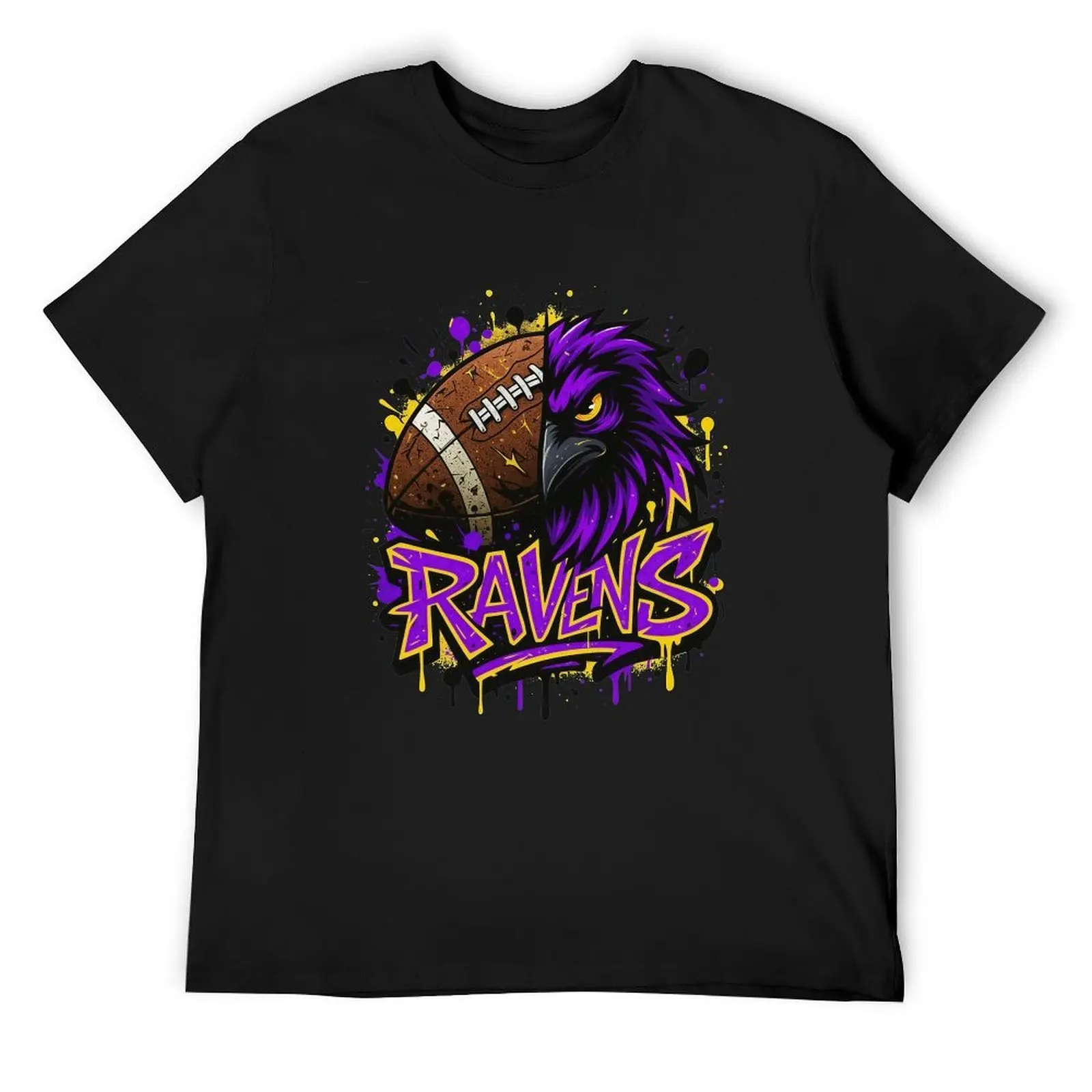 Retro Split Design Raven Football Graffiti RAVENS Letter Tee Soft Cotton Sports Game Day Daily T-Shirt