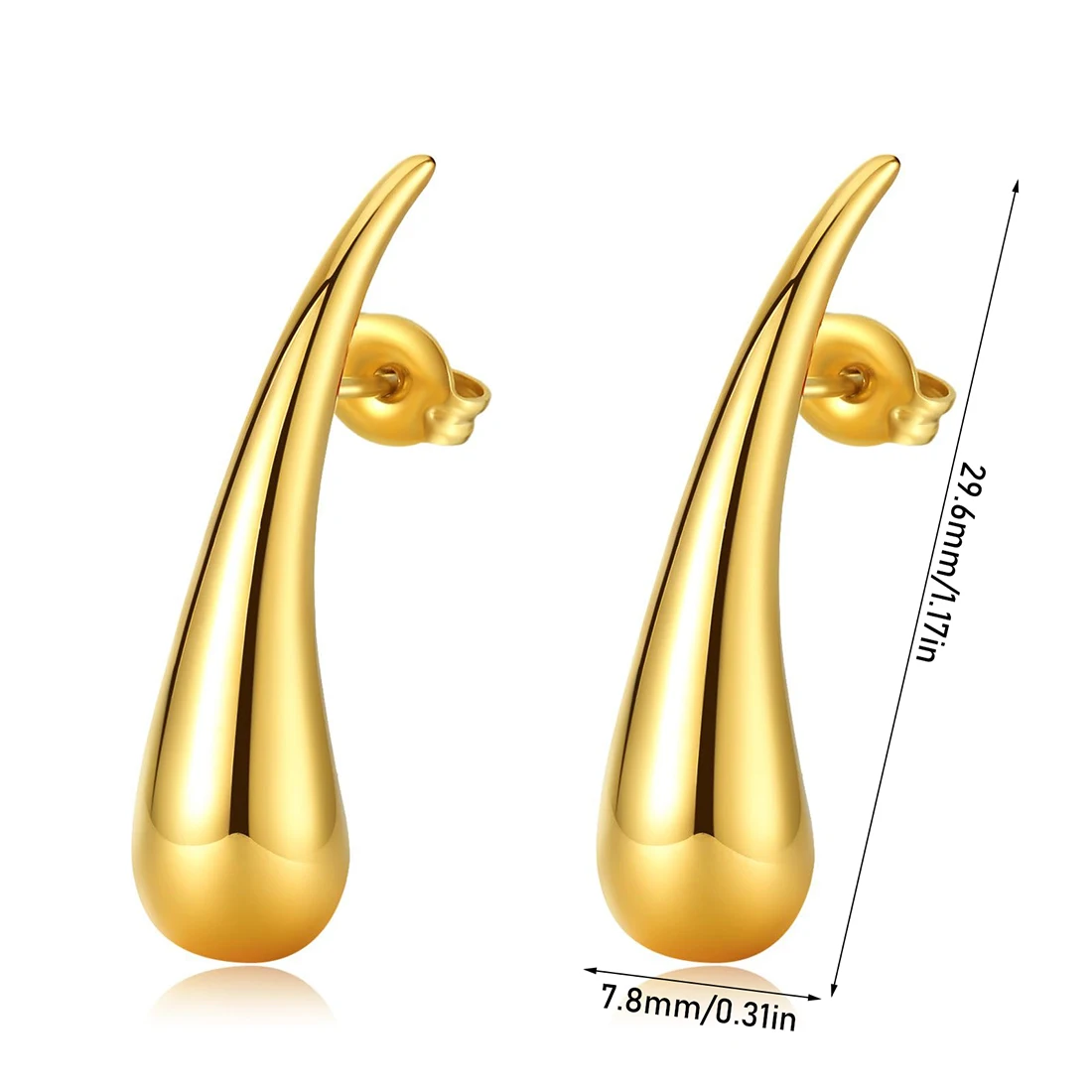 1Pair Stainless Steel Chunky Teardrop Stud Earring Minimalist Waterdrop Long Small Water Droplet Shiny Dangle Earrings for Women