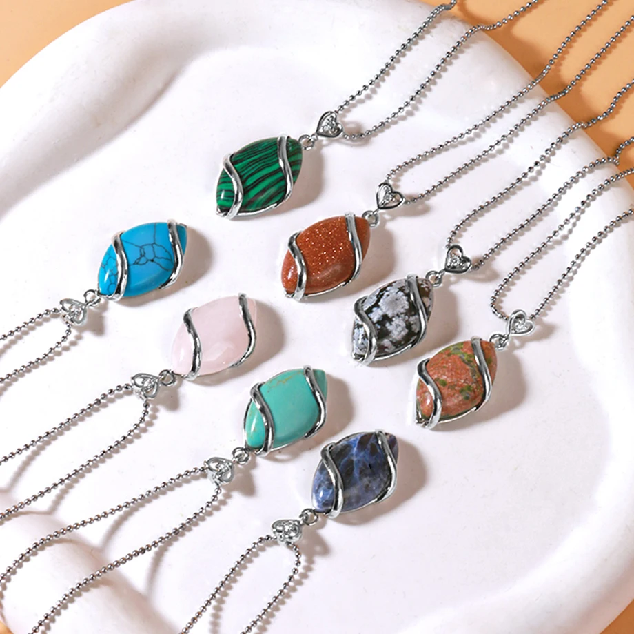 CSJA Natural Stone Quartz Crystal Necklace & Pendant for Women Healing Stones Pendants Shape Beads Amethysts Necklaces Men F563