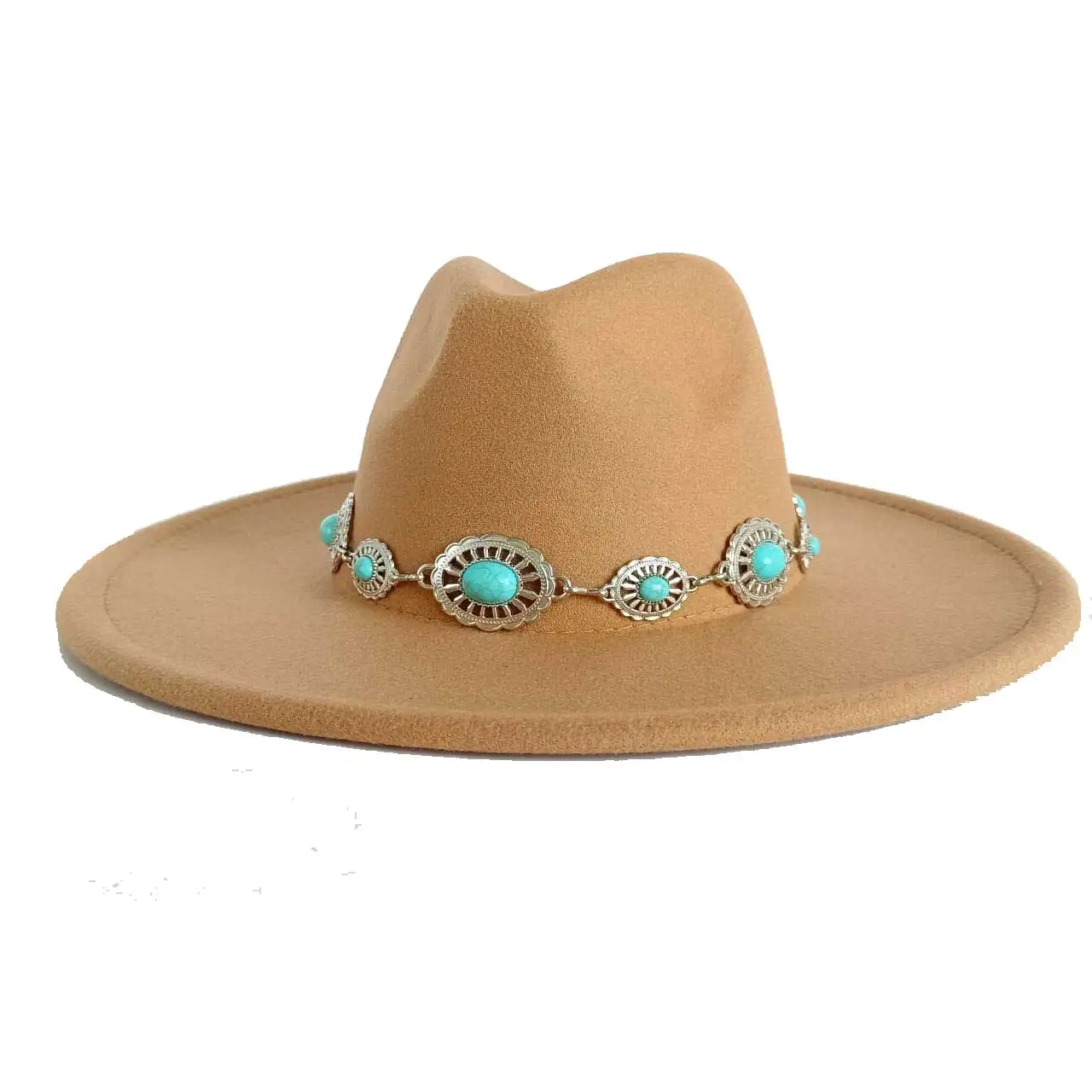 Vegan Felt Bolero Hat 9.5cm Brim Turquoise Accessories Fedora Classic Unisex Church Hat Wide Brim Hat fedora