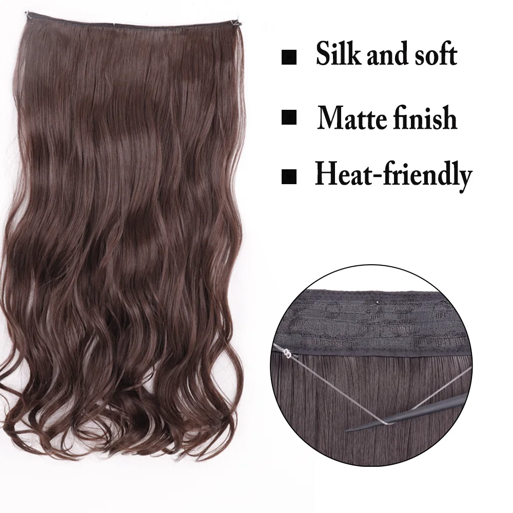 Synthetic Long Wavy No Clip Hair Extensions Invisible Wire Fake Hair Piece Heat Resistant Hairpiece Natural Hairstyle For Women