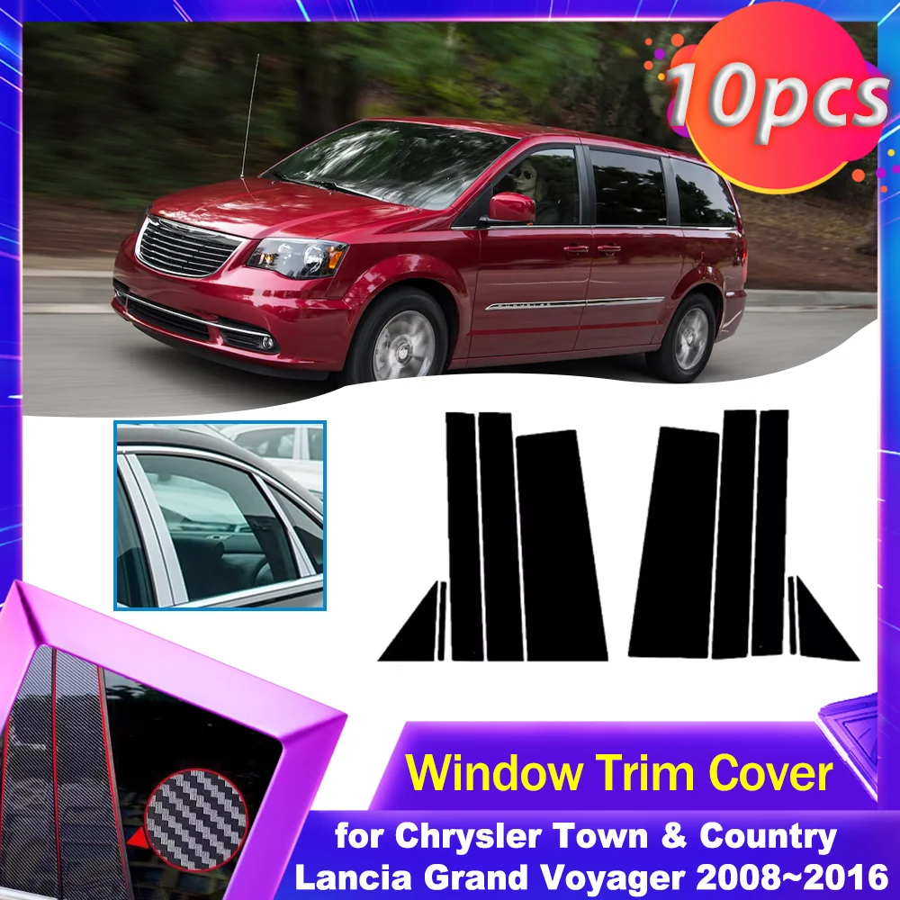 Door Window Trim Cover for Chrysler Town & Country Lancia Grand Voyager 2008~2016 Carbon Fiber Sticker Pillar Posts Accessories