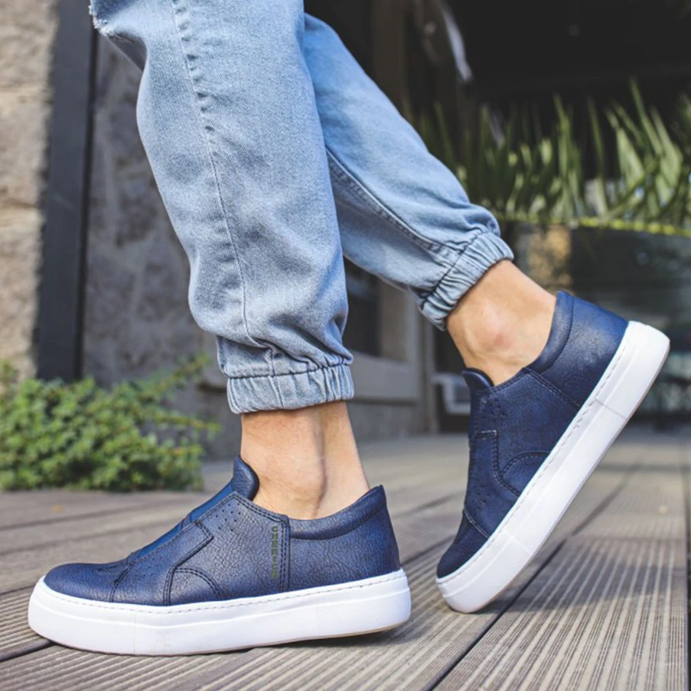 FOH Store Men Women Shoes NAVY BLUE Color Non Leather Elastic Band 2023 Spring and Fall Seasons New Fashion Casual Breathable Sneakers Suits Comfortable Solid Sole Office Fashion Wedding Walking Lightweight 033