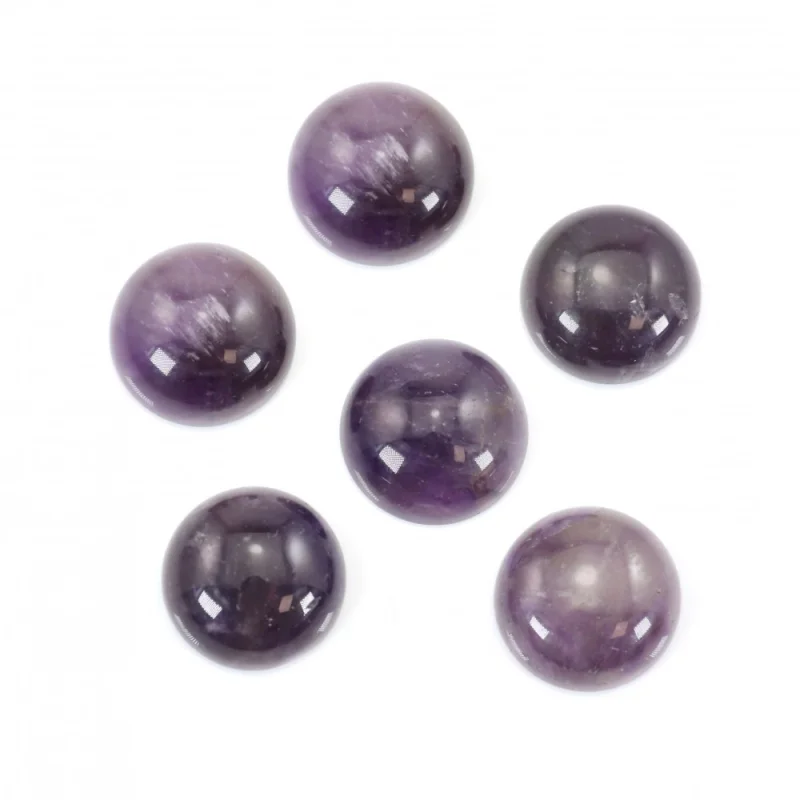 5pcs  Amethyst Cabochon Cab Round Shape Natural Semiprecious Stone Dome 6-12mm Flat Back  For Jewelry Making Pendant  Ring DIY