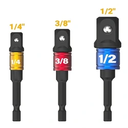 3-Pcs Impact Grade Socket Wrench Adapter Extension Set, Hex Shank Bit Square Electric Drill