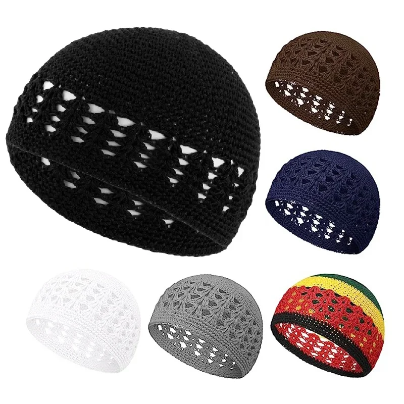 Nowa czapka Kufi dla mężczyzn Bawełniana dzianina Skullies Czapka z czaszkami dla mężczyzn Kobiety Klasyczne szydełkowe ręcznie robione zimowe akcesoria utrzymujące ciepło — zdjęcie 2