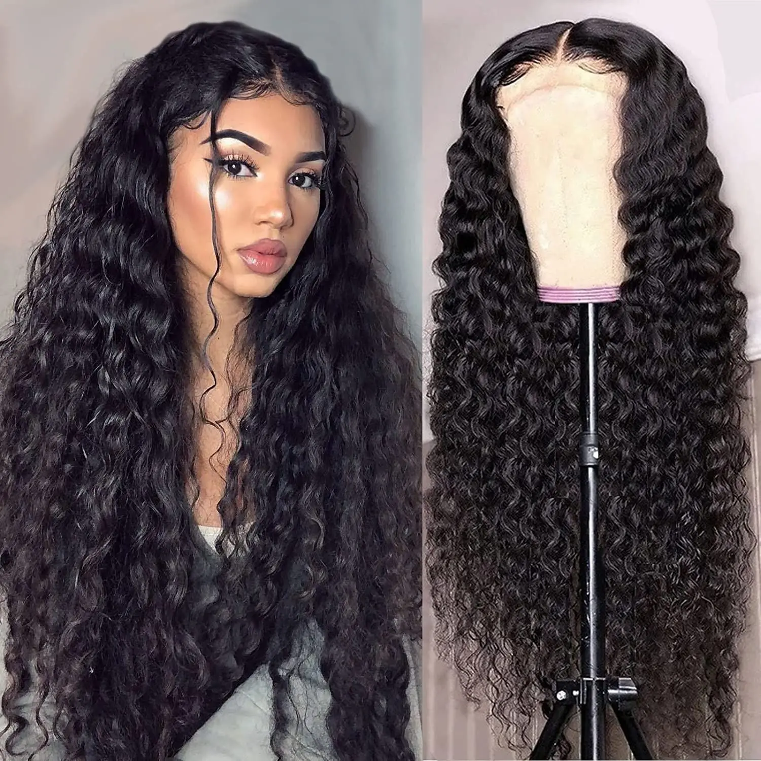 

Curly lace front human hair wigs Pre Plucked with Baby Hair 4X4 Glueless lace frontal wig for Black Women ready to wear