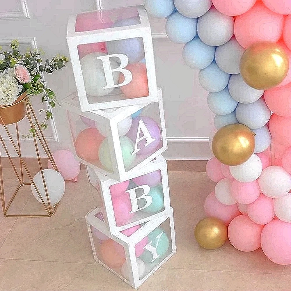 Boîte à ballons transparente avec lettres, décorations pour fête d'anniversaire, mariage, fête prénatale, garçon et fille, 1 an