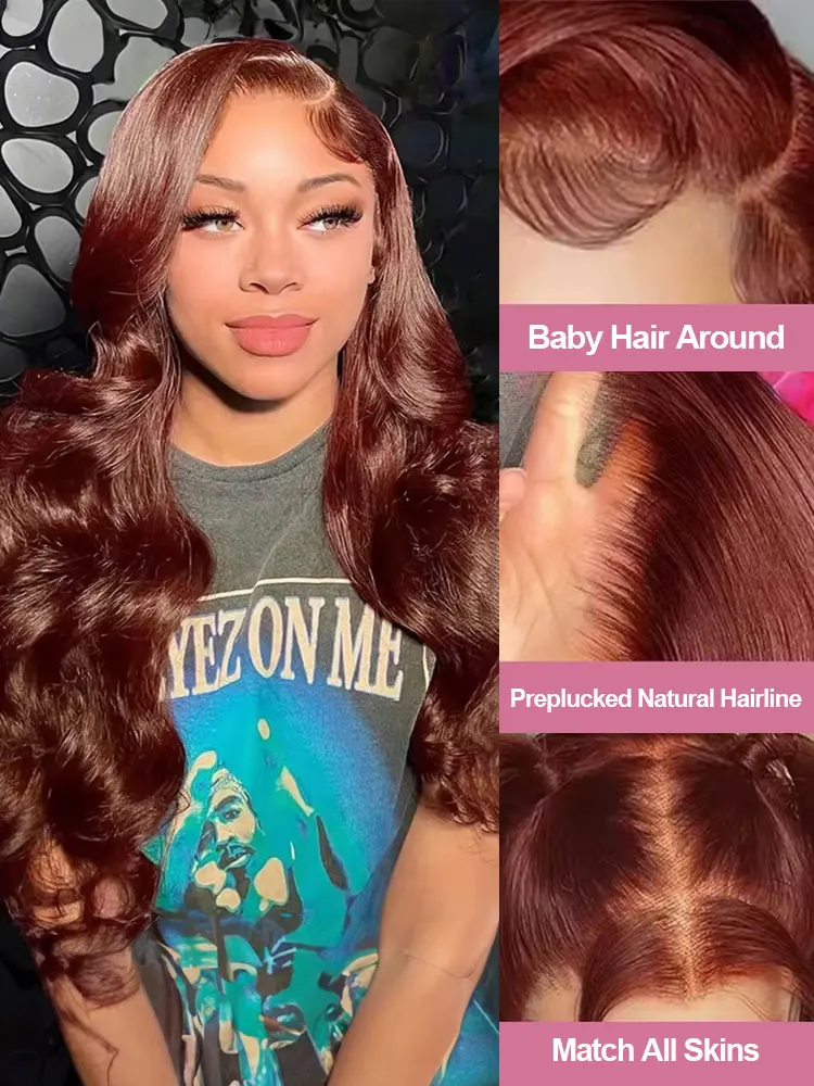 Reddish Brown Body Wave 7x5 Glueless Wig Human Hair Ready To Wear Pre Plucked 13x4 Lace Frontal Wig Pre Cut Lace No Glue 250% image 4