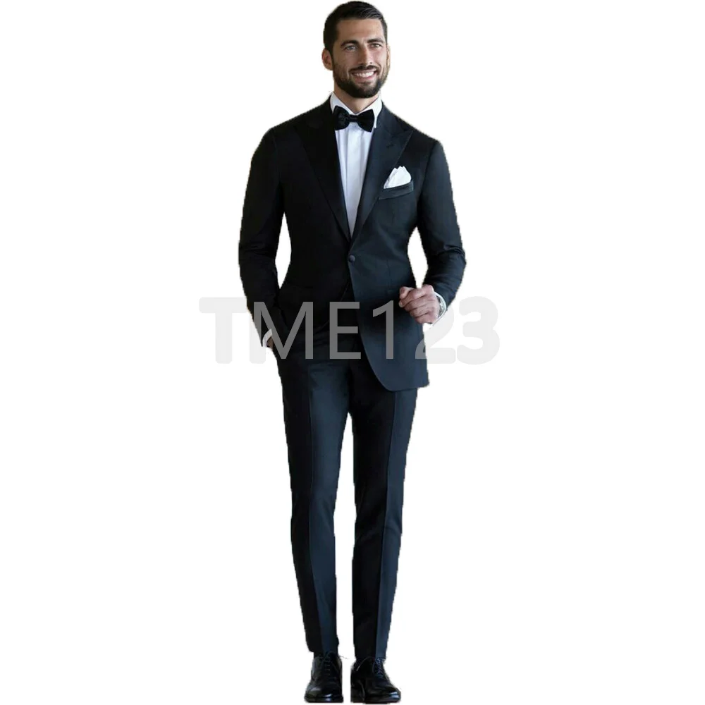 

2022 Fashion Black Men Suits For Wedding One Button Business Men Suit Men Wedding Suits 2 Piece(Jacket+Pant) Costume Homme