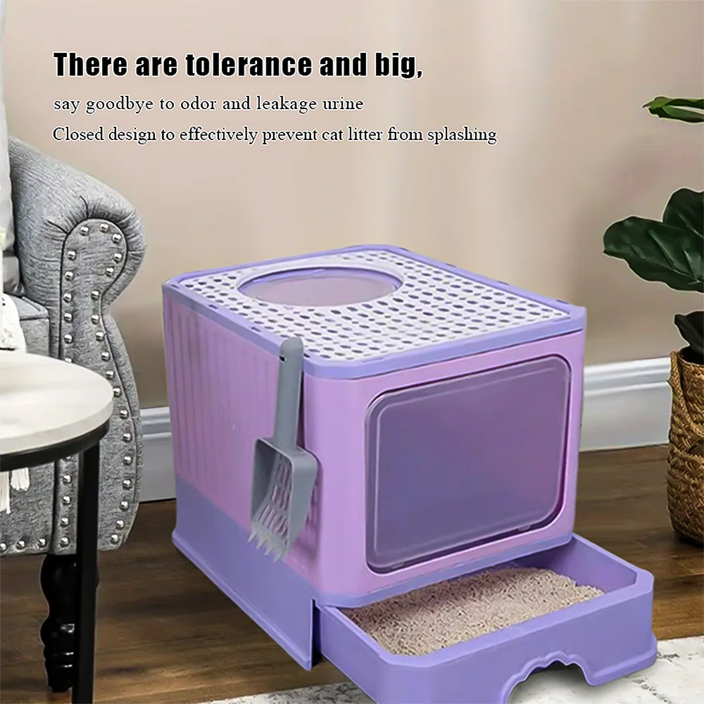 

Extra Large Cat Litter Box Totally Closed Cat Sandbox with Drawer Anti-Splash Cat Litter Pan Detachable Odor Removal Cat Toilet