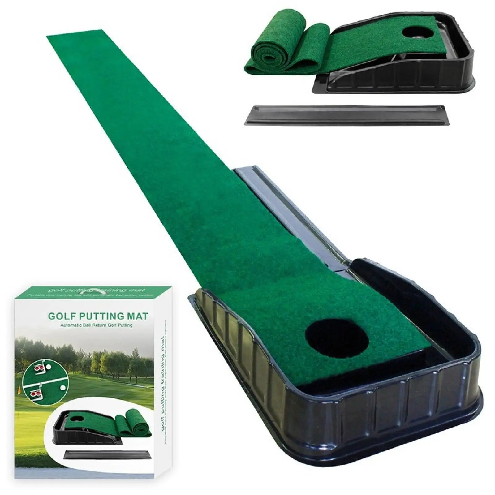 Golf Putting Green Mat with Ball Auto Return System Matt Golf Training Blanket Aid Easy to Assemble Indoor for Backyard Home