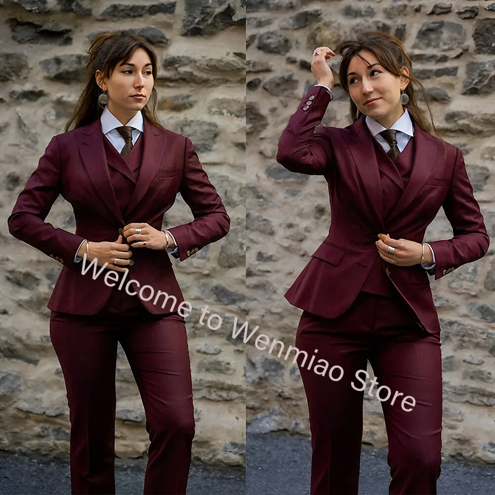 

Burgundy Formal Women's Suit Jacket Pants Vest 3-piece Set Business Office Work Clothes Slim Fit Outfit for Lady