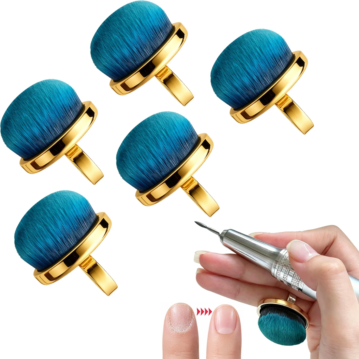 Metallring-Nagelstaubbürste, Freihändige Fingerreinigungsbürste mit Weichen, Dichten Borsten für Acryl-Gel-Dip-Puder-Entfernung im Salon und zu Hause
