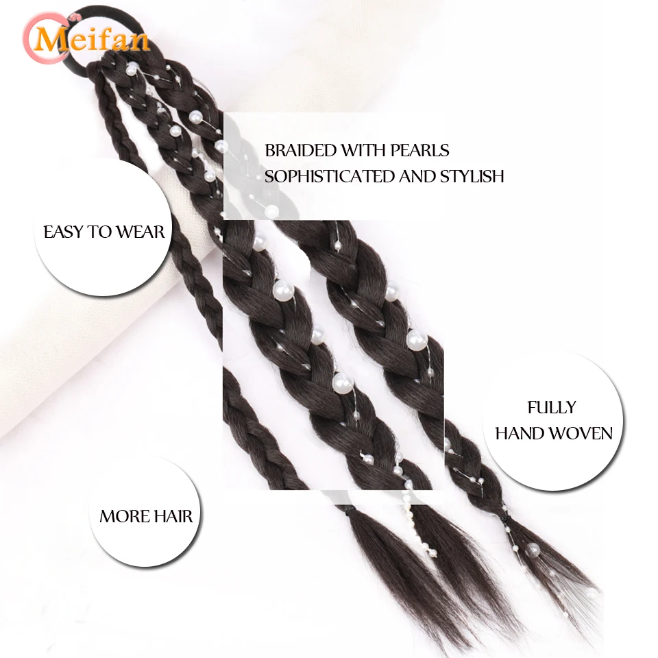 MEIFAN-cuerda elástica sintética para el cabello para niños, trenzas de perlas, bandas de goma para cola de caballo, trenzas para el cabello, trenza de Color retorcido