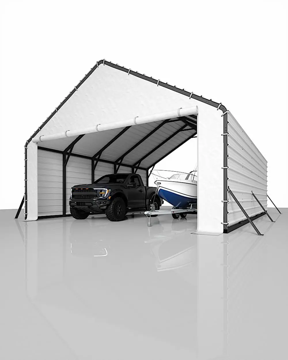 Door Panels with Zippers Tarp for Metal Carport 20x25 ft and 20x20 ft, 2 Pcs Door Panel with 40 Ball Bungees, White