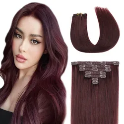 Burgundy Clip In Hair Extensions Human Hair 70g 7pc Burgundy Red Hair Extensions Cosplay Clip In Real Human Hair Extensions #99J