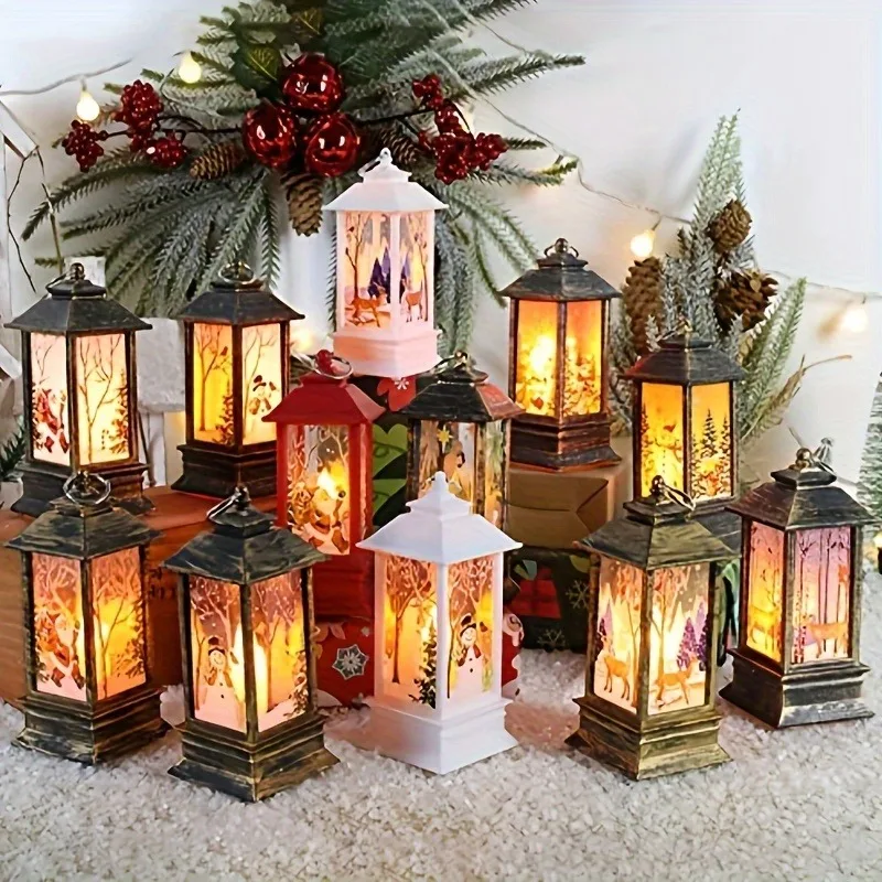 Retro 3D Square Glass Lantern - Flickering Flame Effect Candle-Style Night Light, Inner Glow, Durable Plastic and Glass