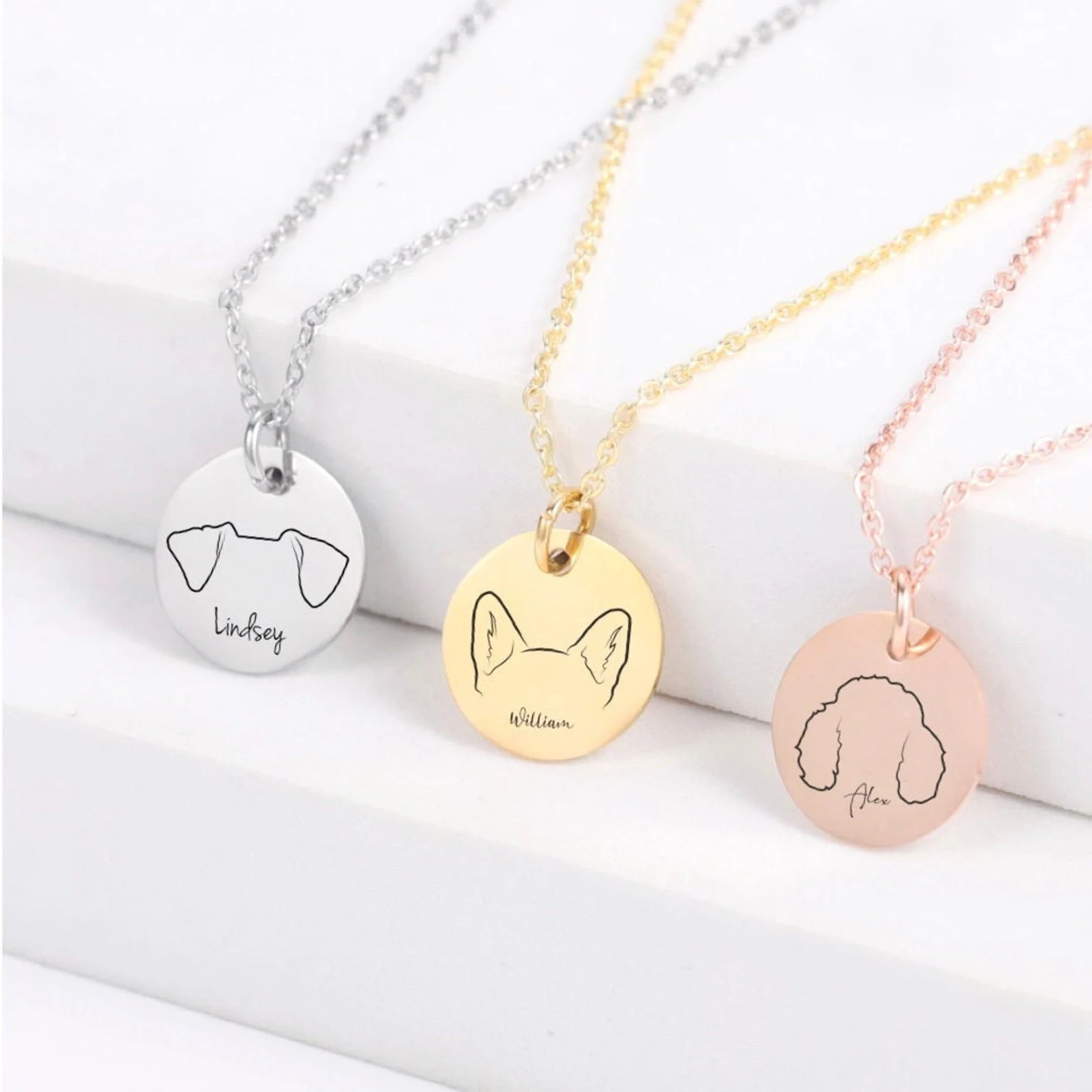 Personalized Dog Ears Necklace Custom Cat Pendant Engraved Dog Breed Nameplate Customized Animal Jewelry Commemorative Gift