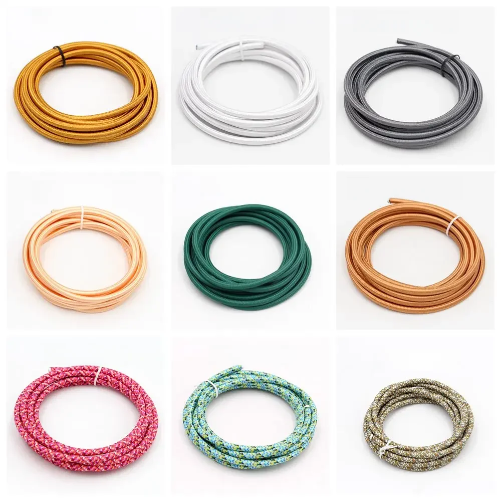 2m 3m 5m 10m VDE 2-żyłowy 0,75mm2 Wielokolorowy Kabel Tekstylny Pleciony Vintage Przewód Elektryczny do Lamp — zdjęcie 2