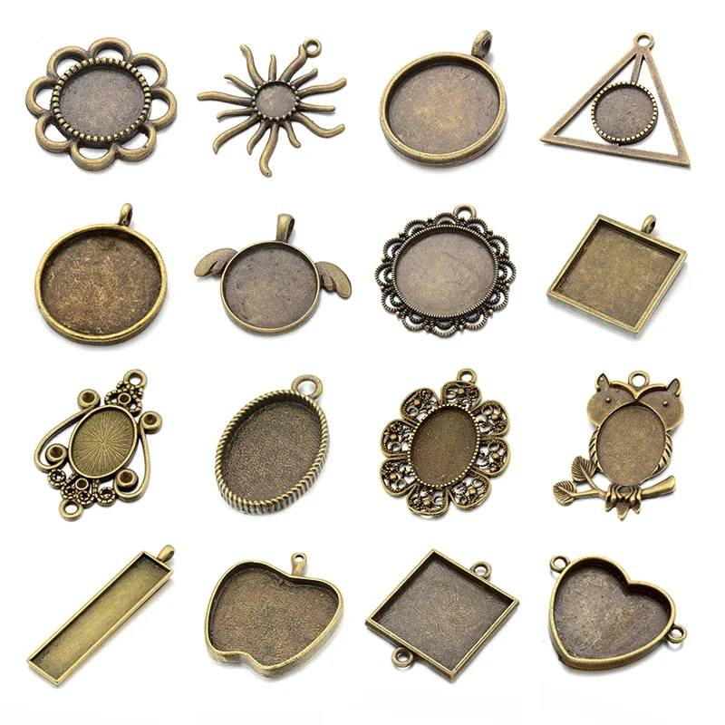 JUYA 10 sztuk/partia Charms ze stopu cynku wisiorek puste Cameo Cabochon ustawienie podstawy dla DIY naszyjnik wisiorek akcesoria do wyrobu biżuterii — zdjęcie 2